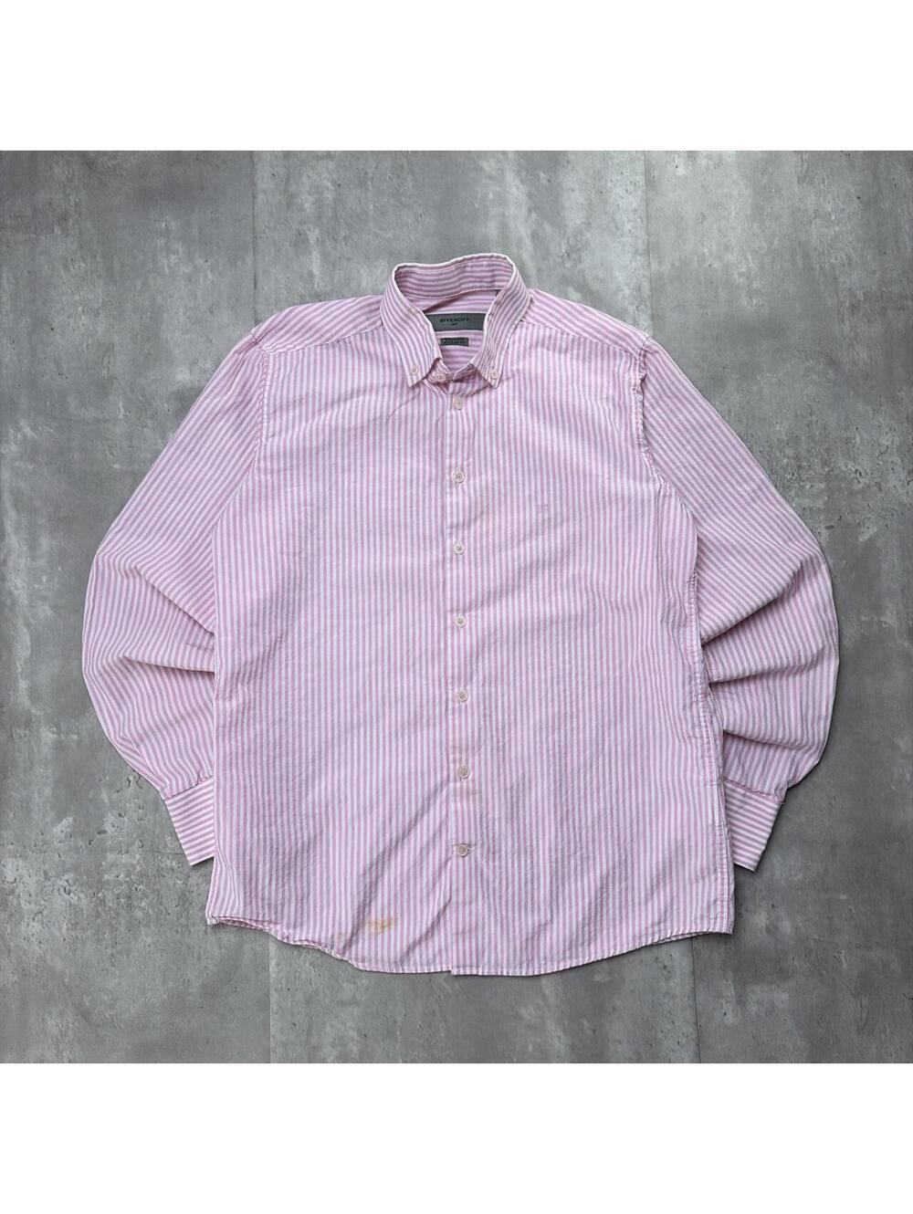 Y2K Pink Givenchy Striped Logo Long Sleeve Button Up Shirt